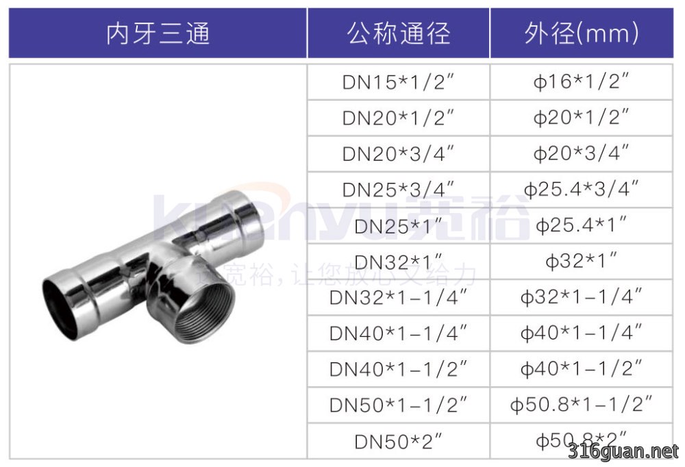 不锈钢环压内牙三通